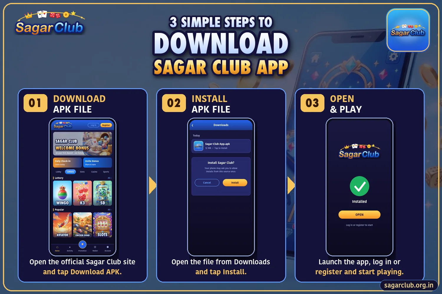 Sagar Club app download steps